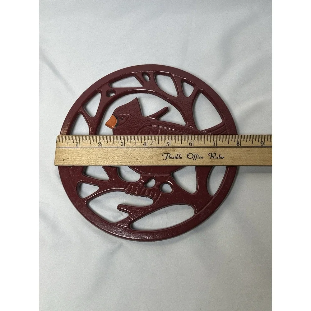 Yuletide Cardinal Bird Trivet Red Enamel Heavy Duty Cast Iron 8